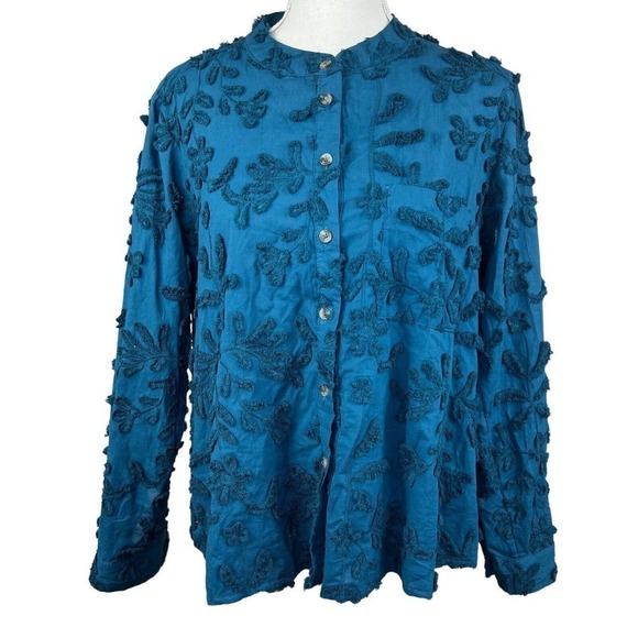 Pilcro The Whitney Textured Button-down Shirt S Teal Oversized Trapeze - Picture 1 of 11